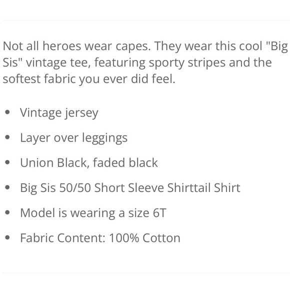 NWOT, Chaser, girls, “Big Sis” Vintage Jersey S/S Shirttail Tee - Picture 3 of 5